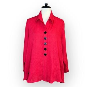 YUSHI Button Front Lagenlook Art to Wear Artsy Top Crinkle Metallic Shimmer Sz M